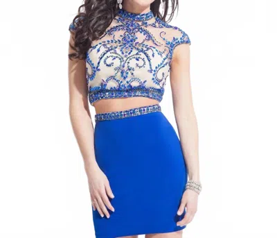 Rachel Allan Beaded Jersey Two-piece Homecoming Prom Dress In Royal In Blue