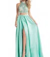 Rachel Allan Beaded Matte Satin Two-piece Prom Dress In Mint In Green