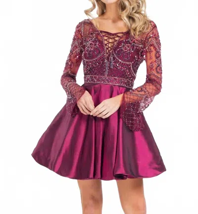 Rachel Allan Beaded Mikado Short Prom Dress In Marsala In Pink