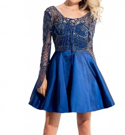 Rachel Allan Beaded Mikado Short Prom Dress In Navy In Blue