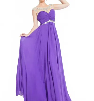 Rachel Allan Beaded Sheer Neck Chiffon Prom Gown In Purple