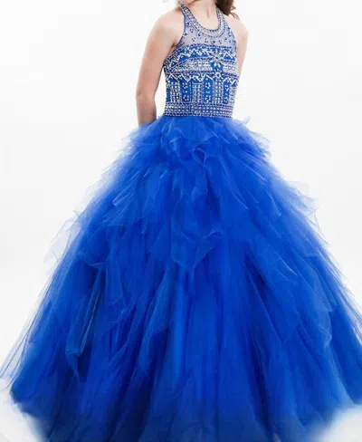 Rachel Allan Kids' Beaded Soft Tulle Ball Gown In Royal In Blue
