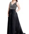 Rachel Allan Beaded Stretch Satin Flowy Prom Gown In Black In Black