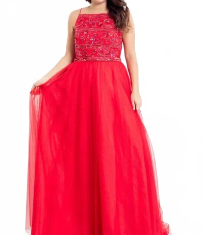 Rachel Allan Beaded Tulle Prom Dress In Red