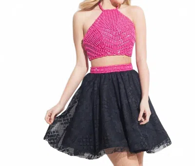 Rachel Allan Beaded Two-piece Homecoming Dress In Fuchsia/black In Multi