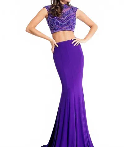 Rachel Allan Beaded Two-piece Jersey Gown In Purple