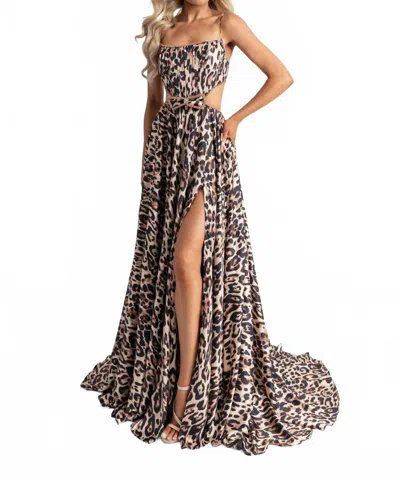 Rachel Allan Cheetah Satin Dress In Animal Print In Gray
