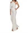 Rachel Allan Chiffon Halter Neck Lace Jumpsuit In White In White