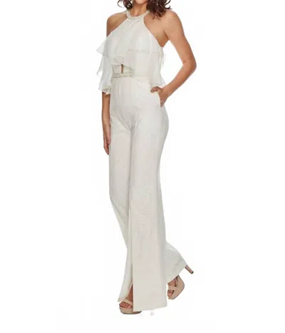 Rachel Allan Chiffon Halter Neck Lace Jumpsuit In White