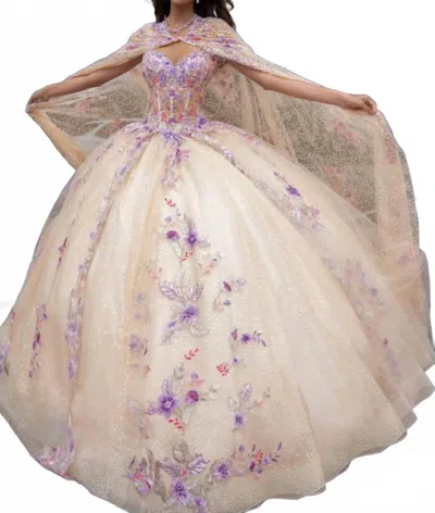 Rachel Allan Cold Shoulder Sweetheart Neck Quinceanera Dress In Champ In Neutral