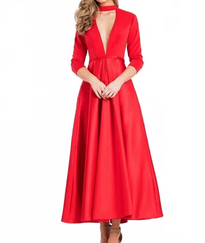 Rachel Allan Deep V-neck Choker Knee Length Formal Dress In Red