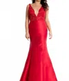 Rachel Allan Deep V-neck Mikado Mermaid Gown In Red In Red