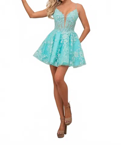 Rachel Allan Deep V-neck A-line Dress In Aqua In Blue