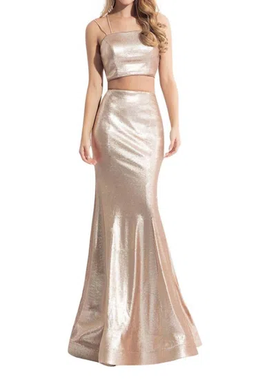 Rachel Allan Double Spaghetti Strap Set Prom Dress In Champagne In Multi