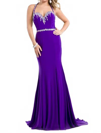 Rachel Allan Embellished Jersey Gown With Fringe Detail In Purple