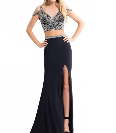 Rachel Allan Embellished Jersey Two-piece Evening Gown In Black