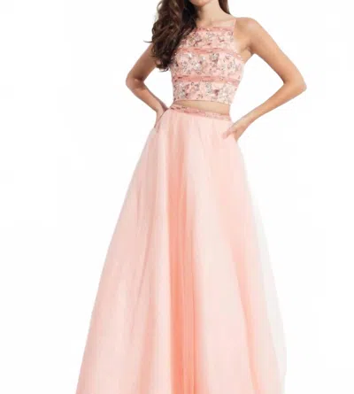 Rachel Allan Embellished Two-piece Tulle Prom Dress In Blush In Pink