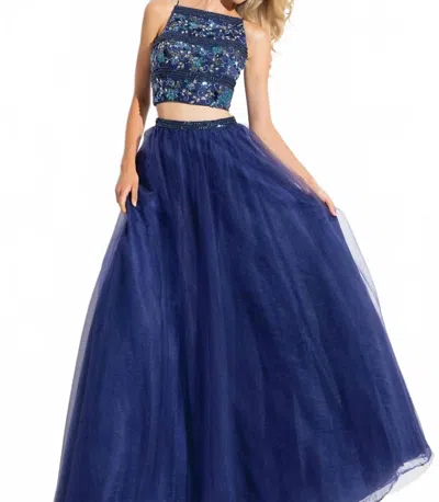 Rachel Allan Embellished Two-piece Tulle Prom Dress In Navy In Blue