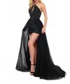 Rachel Allan Embroidered Applique Romper With Tulle Overskirt In Black In Black