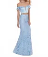 Rachel Allan Embroidered Floral Two-piece Gown In Powder Blue In Blue