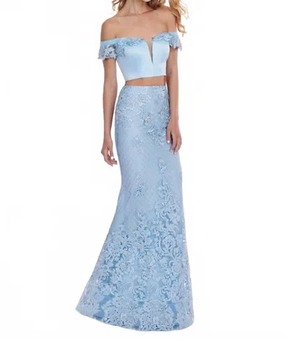 Rachel Allan Embroidered Floral Two-piece Gown In Powder Blue