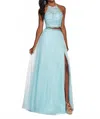 Rachel Allan Embroidered Lace Tulle Two-piece Prom Dress In Mint Blue In Blue