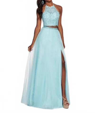 Rachel Allan Embroidered Lace Tulle Two-piece Prom Dress In Mint Blue