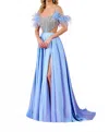 Rachel Allan Feather Cap Sleeves Prom Dress In Periwinkle In Blue