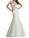 Rachel Allan Fitted Soft Tulle Mermaid Gown In White/gold In Brown