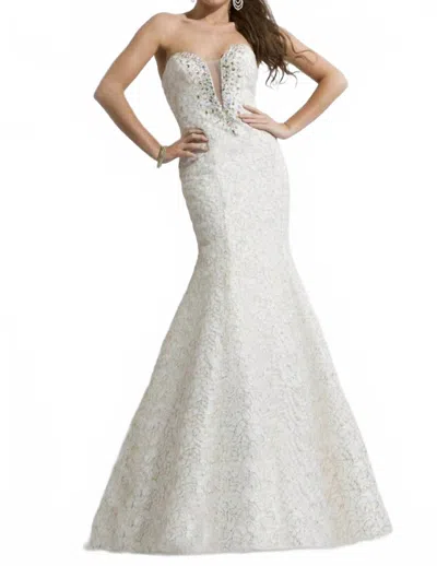 Rachel Allan Fitted Soft Tulle Mermaid Gown In White/gold In Brown