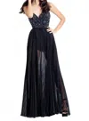 Rachel Allan Floral Applique Romper With Detachable Chiffon Skirt In Black In Black