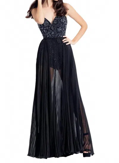 Rachel Allan Floral Applique Romper With Detachable Chiffon Skirt In Black
