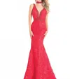 Rachel Allan Floral Embroidered Mermaid Gown With Rhinestones In White