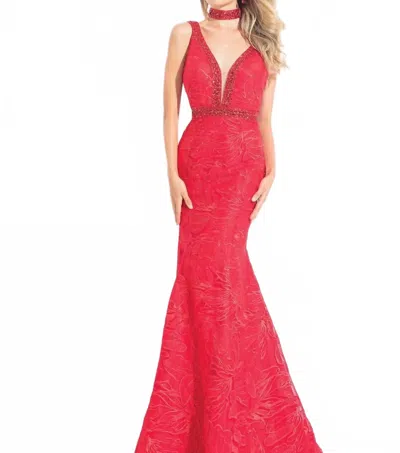 Rachel Allan Floral Embroidered Mermaid Gown With Rhinestones In White
