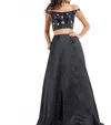 Rachel Allan Floral Embroidered Two-piece Mikado Gown In Black In Black