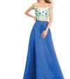Rachel Allan Floral Embroidered Two-piece Mikado Gown In White/royal In Multi