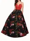 RACHEL ALLAN FLORAL JACQUARD BALLGOWN IN RED/MULTI