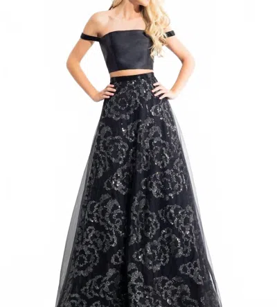 Rachel Allan Floral Sequin Two-piece Gown In Black