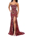 Rachel Allan Fully Beaded Tulle Prom Dress In Burgundy In Burgundy