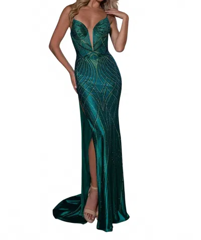 Rachel Allan Geometric Pattern Prom Dress In Emerald In Green