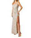 Rachel Allan Glimmering Effect One-shoulder Prom Dress In Silver In Neutral
