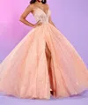 Rachel Allan Glitter & Sequin Tulle A-line Gown With Corset Bodice In Sherbert In Orange