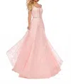 Rachel Allan Glitter Tulle Halter Neck Prom Gown In Blush In Pink