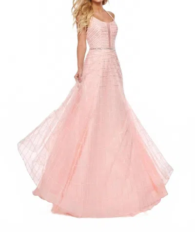 Rachel Allan Glitter Tulle Halter Neck Prom Gown In Blush In Pink