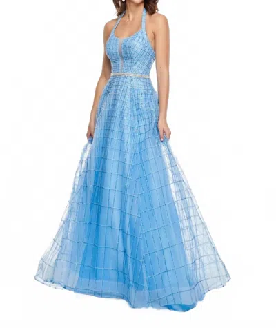 Rachel Allan Glitter Tulle Halter Neck Prom Gown In Periwinkle In Blue