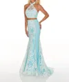 Rachel Allan Glitter Tulle Prom Dress In Aqua/white In Blue