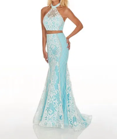 Rachel Allan Glitter Tulle Prom Dress In Aqua/white In Blue