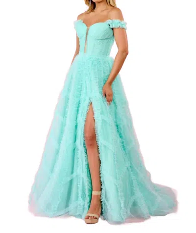 Rachel Allan Glitter Tulle Prom Dress In Mint In Green