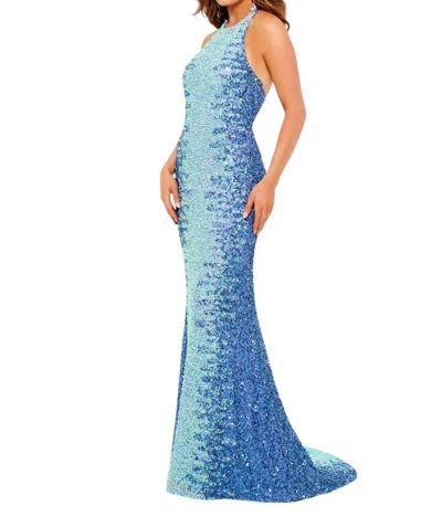 Rachel Allan Halter Lace Back Prom Dress In Periwinkle In Blue