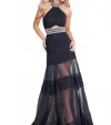 Rachel Allan Halter Lace Chiffon Evening Gown In Black In Black